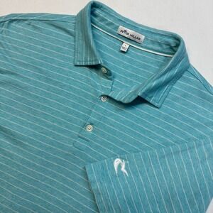 Peter Millar Mens Striped Polo Shirt Aqua White Short Sleeve Cotton Blend Size L